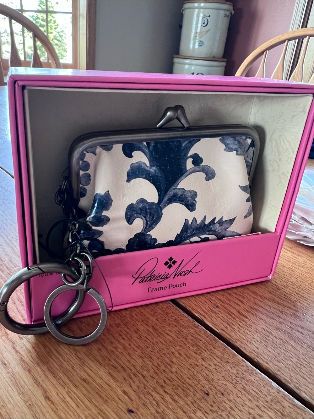 Patricia Nash Renaissance Revival floral leather coin purse, blue/white